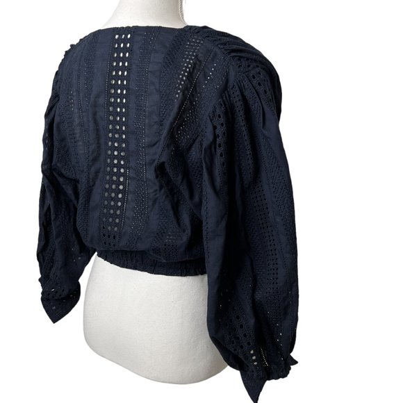 White Story Theia Crossover Eyelet Cotton V-neck Crop Top Navy Size AU 6 - Picture 7 of 10